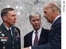 Senate Foreign Relations Committee Chairman Sen. Joe Biden, right, with Gen. Petraeus, left, and Ambassador Crocker, 11 Sep 2007